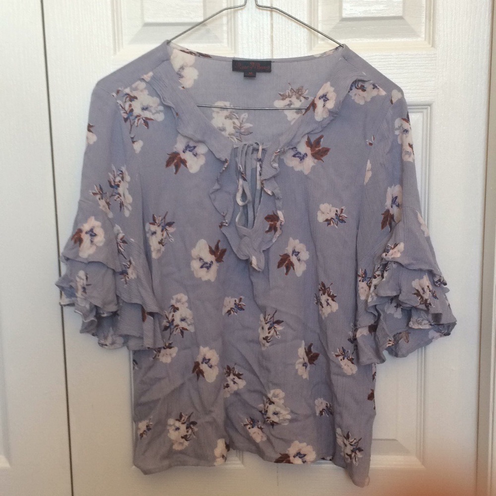 Floral Rose Burg Blouse Size M EUC